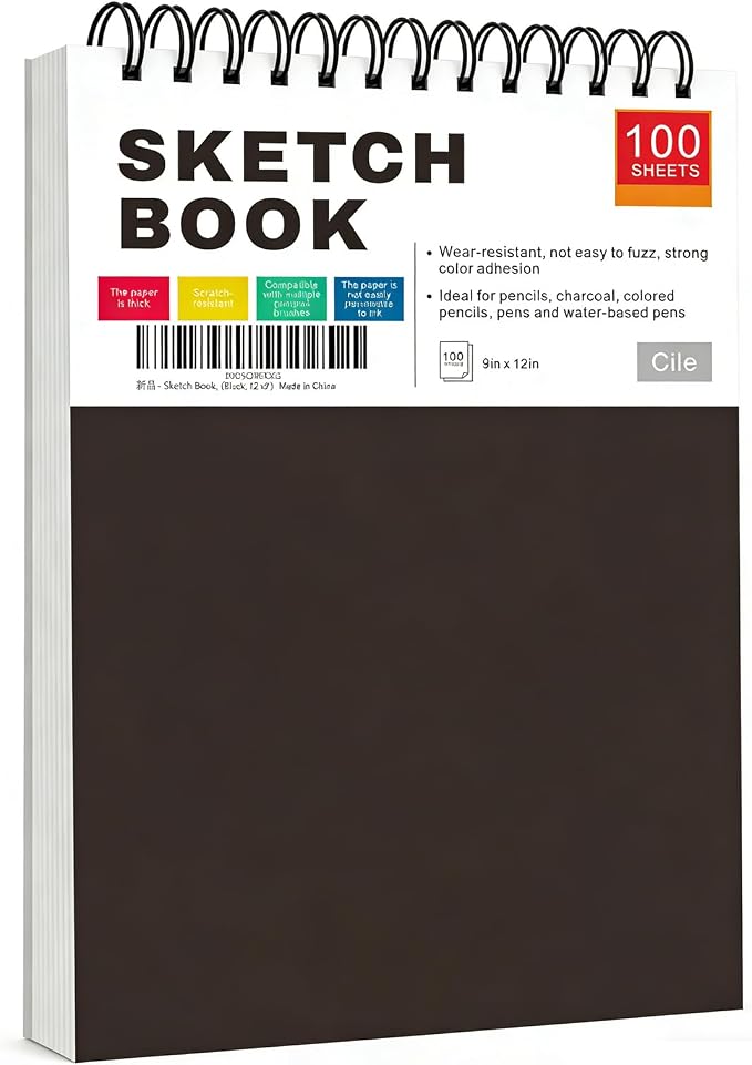 Cile Mixed Media Sketchbook–12x9 Inch,100 Sheets,100gsm Acid-Free Paper,Perfect for Drawing and Sketching with Tracing and Pastel Papers