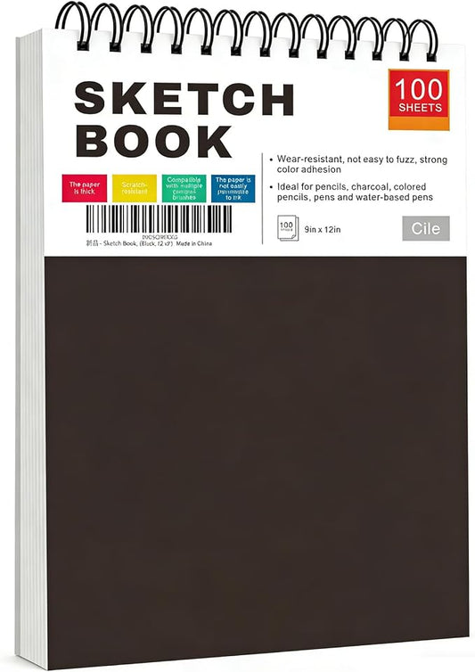 Cile Mixed Media Sketchbook–12x9 Inch,100 Sheets,100gsm Acid-Free Paper,Perfect for Drawing and Sketching with Tracing and Pastel Papers