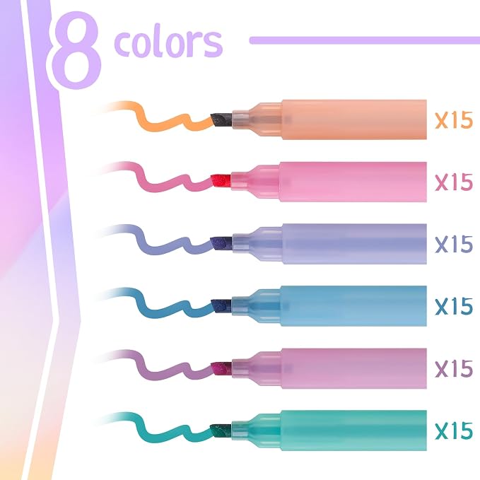 Marspark 120 Pcs Highlighters Bulk Chisel Tip Aesthetic 6 Assorted Colors No Bleed Cute Soft Macaron Colors Marker Pens for Journal Planner Notes School Study Office Supplies (Macaron)