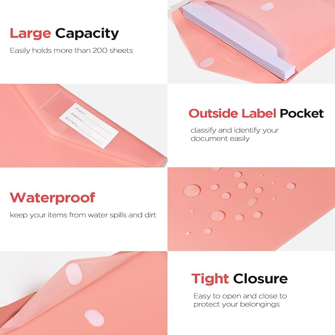 Sooez 20 Pack Plastic Envelopes, Plastic File Folder, Folders for Documents | Retro Colors, Super Heavyweight Document Holder, Storage Pouches, File Envelopes for School Office Supplies