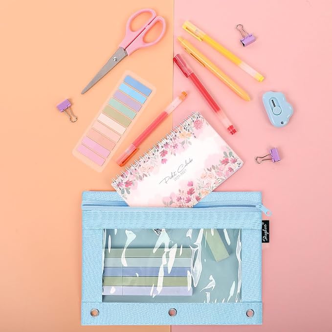 3 Ring Pencil Pouch for Binder, Zipper Pencil Case with Clear Window, Durable Binder Pencil Pouch for School Supplies, Fits Standard 3 Ring Binders, Organizer for Students, Teachers & Office Use