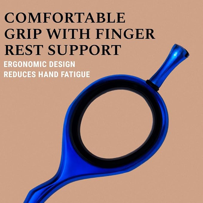 Ontaki Beard & Mustache Scissors - 5.5" Japanese Steel, Midnight Blue | Precision Sharp Blades, Ergonomic Finger Rest & Adjustable Tension Screw for Perfect Trimming - Beard Grooming Scissors