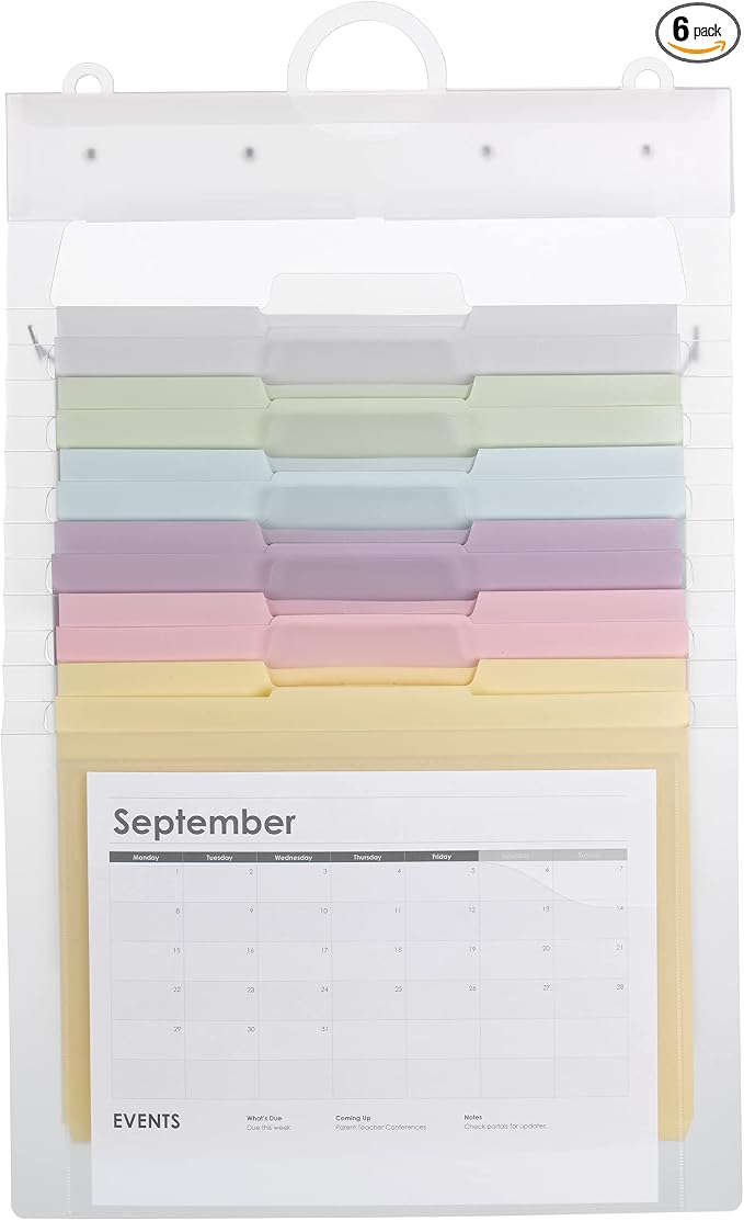 SMEAD Cascading Wall Organizer Gen 2, 6 Pockets, Letter Size, Pastel (92064)