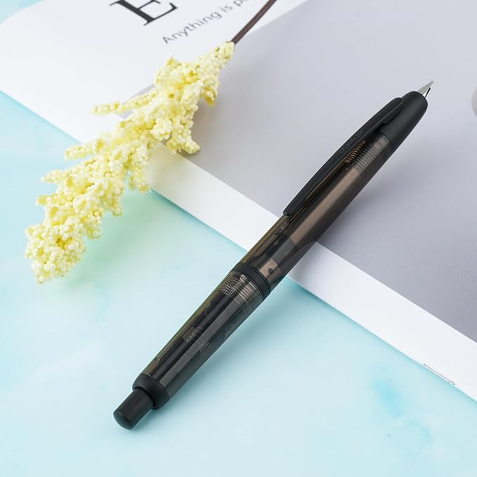 Jinhao 20 Press Retractable Fountain Pen Extra Fine Nib with Converter Resin Writing Gift Pen, Transparent Black