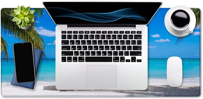 SSOIU Gaming Mouse Pad, Extended Mouse Pad, 35.5x15.7inch XXL Large Big Computer Keyboard Mouse Mat Desk Pad with Non-Slip Base and Stitched Edge for Home Office Gaming Work, Turquoise Tropical Sea