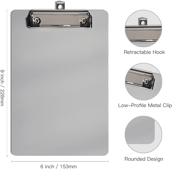 Hongri Plastic Small Clipboard, Gray A5 Memo Size Clip Board (Pack of 6) | Mini Size 6 x 9 in for Students, Teacher, Women, Office & School Supplies