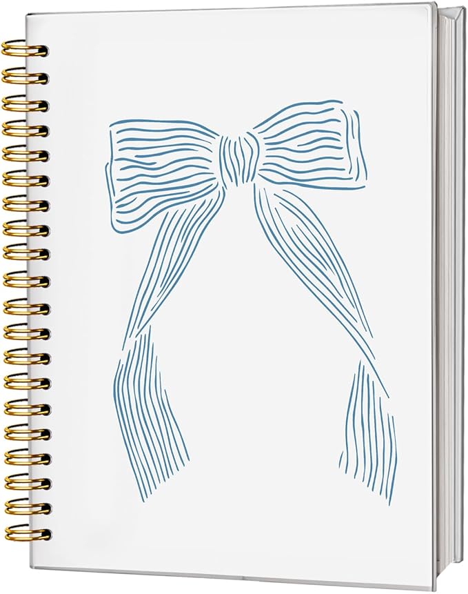 Cute Journal Blue Bow Notebook, Coquette School Supplies Spiral Notebook, Coastal Granddaughter Aesthetic Hardcover Spiral Notebook Journal for Work Notes Journaling, Coastal School Supplies 5.5x8.3