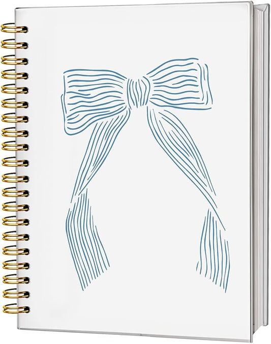 Cute Journal Blue Bow Notebook, Coquette School Supplies Spiral Notebook, Coastal Granddaughter Aesthetic Hardcover Spiral Notebook Journal for Work Notes Journaling, Coastal School Supplies 5.5x8.3