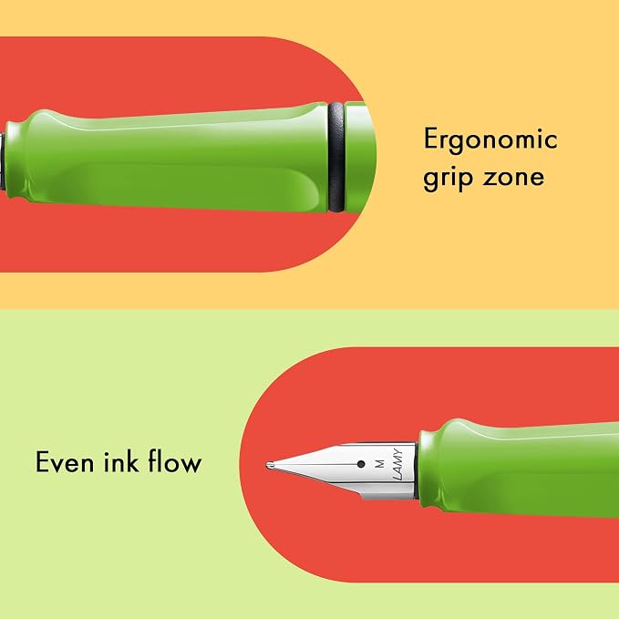 LAMY safari green - Fountain Pen with ergonomic grip & polished Left-Handed steel nib (LH) in size M - ideal for any Writing & Calligraphy - including LAMY T 10 blue cartridge
