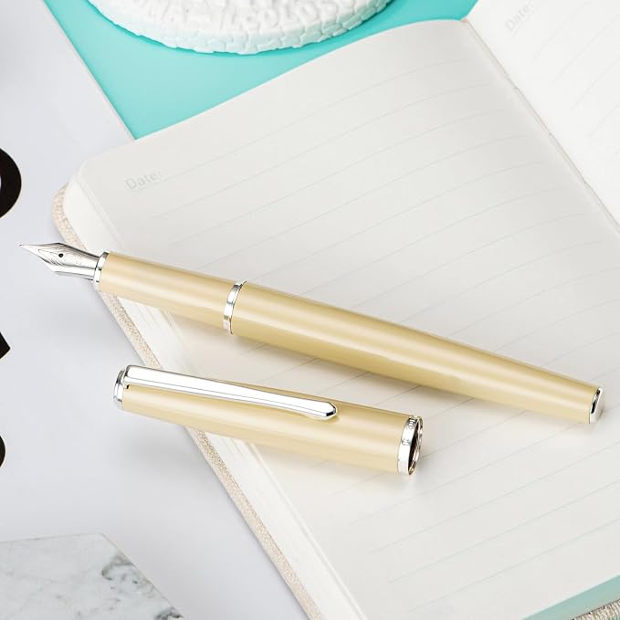 Hongdian 920S Fountain Pen Yellow Metal Pen, Iridium M Nib Classic Pen with Ink Converter