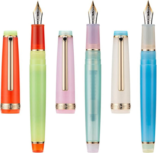 3 Jinhao 82 Fountain Pen Transparent Mixed Macaron Color Acrylic Medium Point Gold Trim with Converter Set