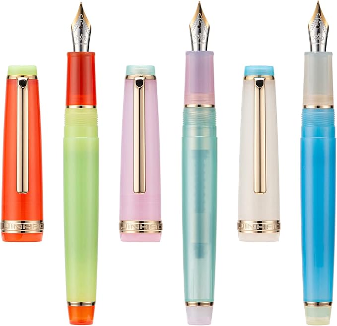 3 Piece Jinhao 82 Fountain Pen Elegant Mixed Macaron Fine Point Gold Trim Pen with Converter Set