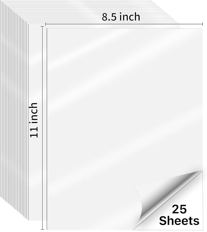 STARLIBOO Clear Printable Sticker Paper, 25 Sheets Printable Clear Sticker Paper, Laser/Inkjet Printing-Letter Size (8.5" x 11")