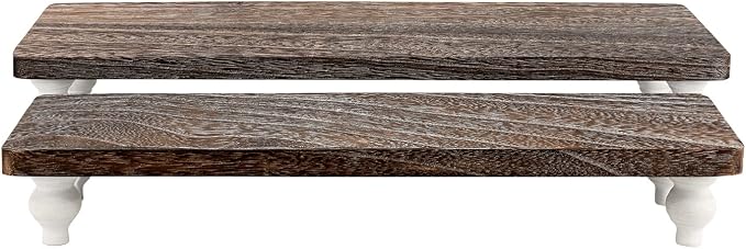 Ikee Design 2 Pcs Set Wooden Display Riser, Cupcake Dessert Display Riser, Countertop Centerpiece Dessert Serving Stand, Artificial Plant Pot Display Stand for Garden Decor, Coffee Color