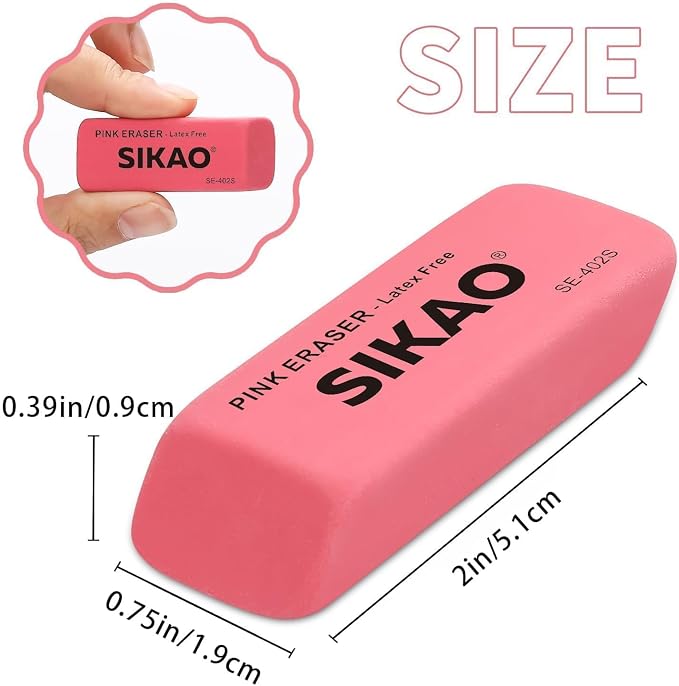 Pink Erasers, 6 Pack Pencil Erasers | Latex-Free & Smudge-Free Beveled Rubber Erasers for School Supplies, Classroom, Art & Homework