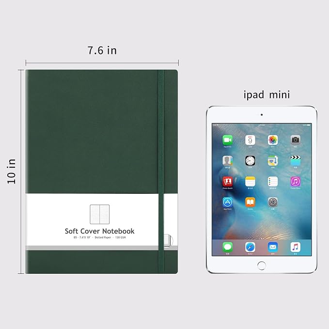 AHGXG Dotted Journal Notebook, 384 Pages, 120GSM, B5 (7.6'' × 10'') | 2 Pack, Leather Hardcover, for Journaling, Planning, Tracking (BlackGreen)