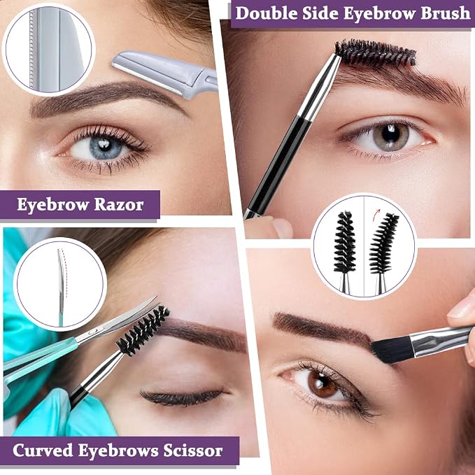 TsMADDTs 7 pcs Tweezers for Women Facial Hair, Precision Tweezer Set for Eyebrows with Curved Scissor and Eyebrow Razor for Ingrown Hair