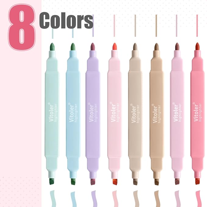 Vitoler 8pcs Aesthetic Highlighters, Chisel & Fine Tips Bible Highlighters | For teachers, For nurses, For women, For bibles, For markers, Aesthetic, For journaling, For office, For School Supplies