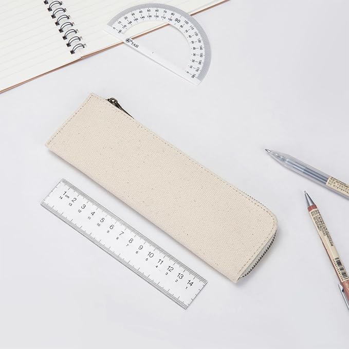 Canvas Pencil Case Slim Pencil Pouch Durable Zipper Stationery Bag Small Travel Use （Black/Canvas）