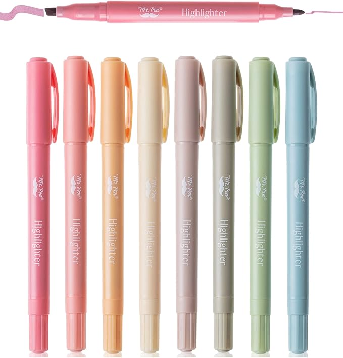 Mr. Pen- Dual Tip Highlighters, 8 Pack, Fine & Chisel | Cute Highlighters Assorted Colors, Dual Tip Markers