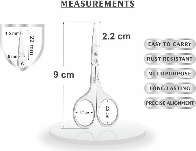SILLVER Nail Scissors Curved Professional for Women and Men, Facial Hair Small Grooming Scissors for Nail, Eyebrows, Nose Hair, Mustache, Beard, Eyelashes, Dry Skin - Manicure Scissors