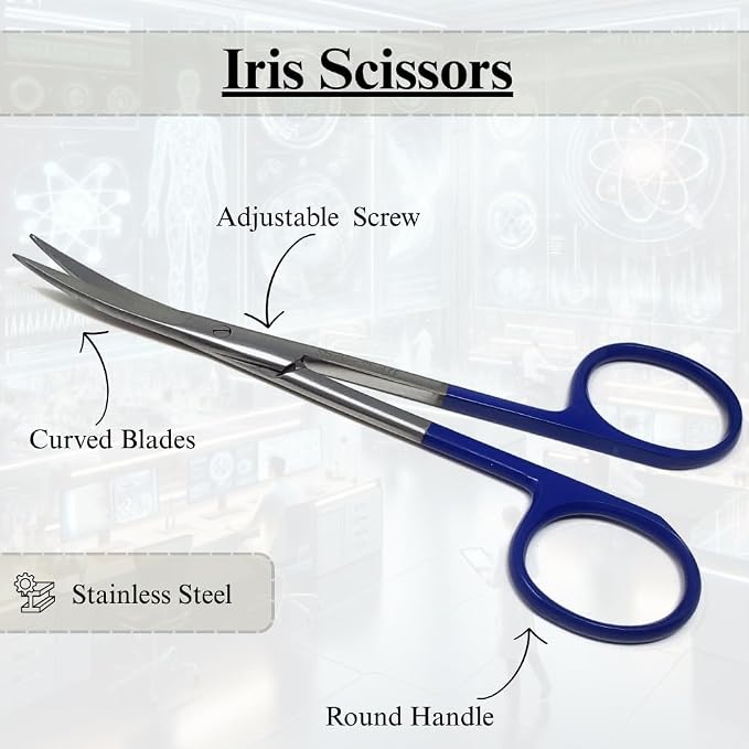 Premium Iris Scissors Micro Dissecting Scissors Curved 4.5" with Fine Sharp Blades Made of Stainless Steel Medical Surgical Tools (Blue Handle)