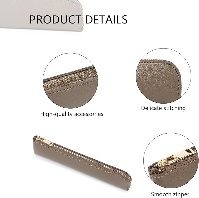 Slim Pencil Case Small Pencil Pouch Pen Case (Pearl Brown/FL)