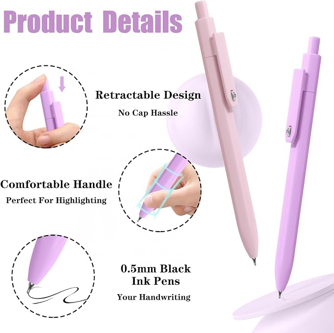 Piochoo 8 Pack Pens, 0.5mm Black Ink Gel Pens,Quick Dry Smooth Writing Morandi Pen Journaling Pen for Office School Supplies for Women Girls Nurse Teacher Gifts