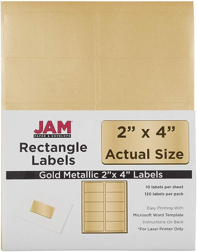JAM PAPER Shipping Address Labels - Standard Mailing - 2 x 4 - Gold Metallic - 120/Pack