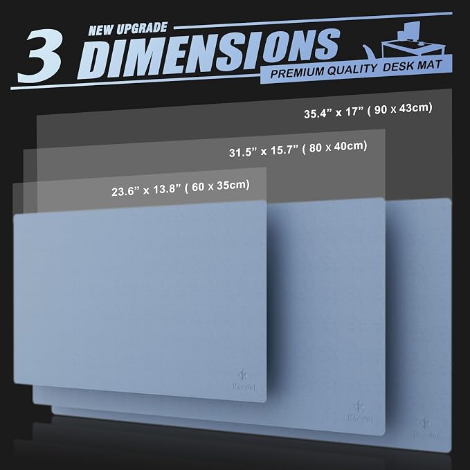 K KNODEL Small Office Desk Mat, Leather Mouse Pad (23.6"x13.8", Lake Blue) | Desk Pad, Keyboard Pad, Computer and Laptop Mat, Desktop Protector and Cover, Writing Pad and Blotter for Home Office