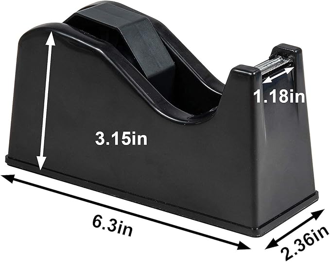 Desktop Tape Dispenser Adhesive Roll Holder (Fits 1" & 3" Core) with Weighted Nonskid Base Black