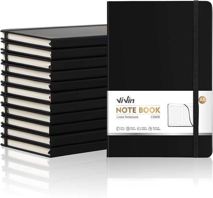 ViVin Lined Journal Notebooks for Professional Office Work,192 Pages,Medium 5.5 x 8.3 inch,College Ruled,A5 Hardcover Journaling Notebooks for Writing,12 Pack Bulk