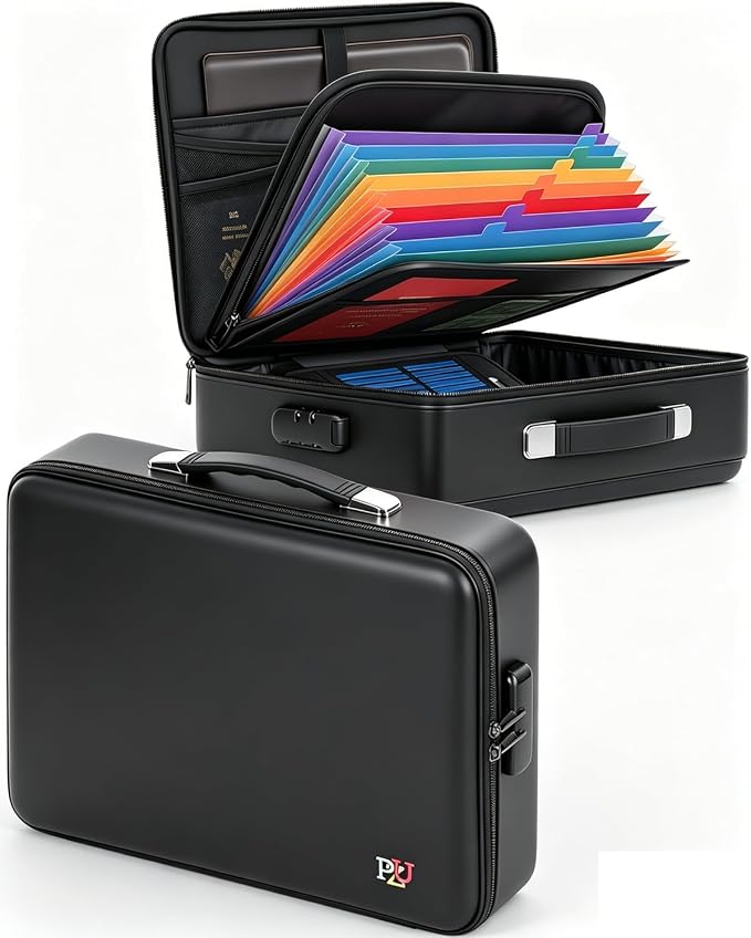 Fireproof Document Box - Hard-Shell Design Waterproof & Fireproof Document Safe with Lock, Fire Box Safe for Documents, Laptops, Passports Ex.16.5 x 12 x 5 inches, Black