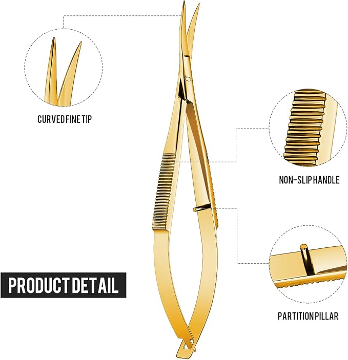 Shynai 2 Pieces 4.7 Inch Embroidery Scissors Curved Eyebrow Scissors Tip Spring Action Stainless Steel Cutting Eyebrow Trimming Craft(Gold, Silver)
