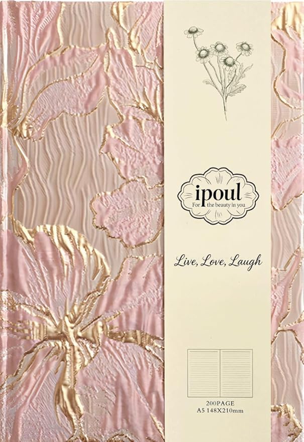 Floral Journal for women, Hardcover Notebook, A5, 6x8, Ruled Pages, Lay Flat, Pretty Journal, Lily Flower, Pink, can be Reading Journal, Writing Notebook, Self Love Journal, Personal Journal