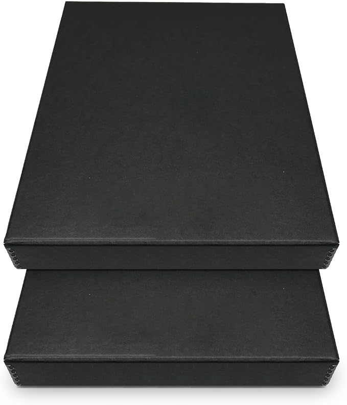 Golden State Art, Clamshell Archival Storage Box 11x14, Black, Pack of 2 | Acid-Free Photo Box with Metal Edge Corner, Preserve And Store Paper Documents Cards Prints Arts and Crafts DIY Projects