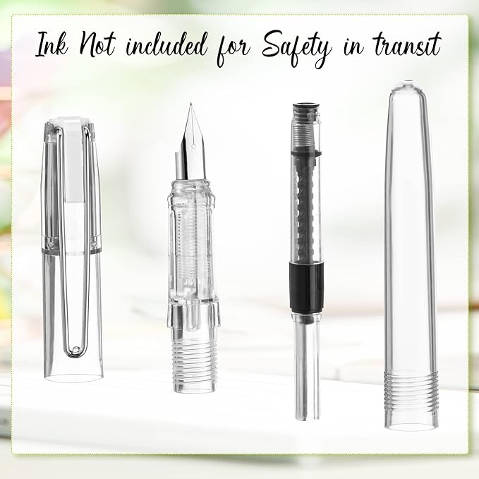 16 Pieces Fountain Pen Refillable Disposable Fountain Pens for Writing Fine Nib Signature Ink Pen Piston Filling Pen for Calligraphy Painting, Drawing, School, Scrapbook and Sketch(Clear Color)