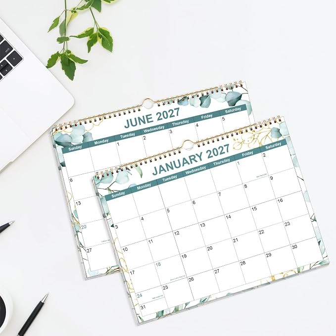 2026-2027 Calendar - Calendar 2026-2027 from July 2026 - December 2027, 18 Months Calendar with Premium Paper, Twin-Wire Binding & Hanging Hook, 8.5" x 11", Leaf