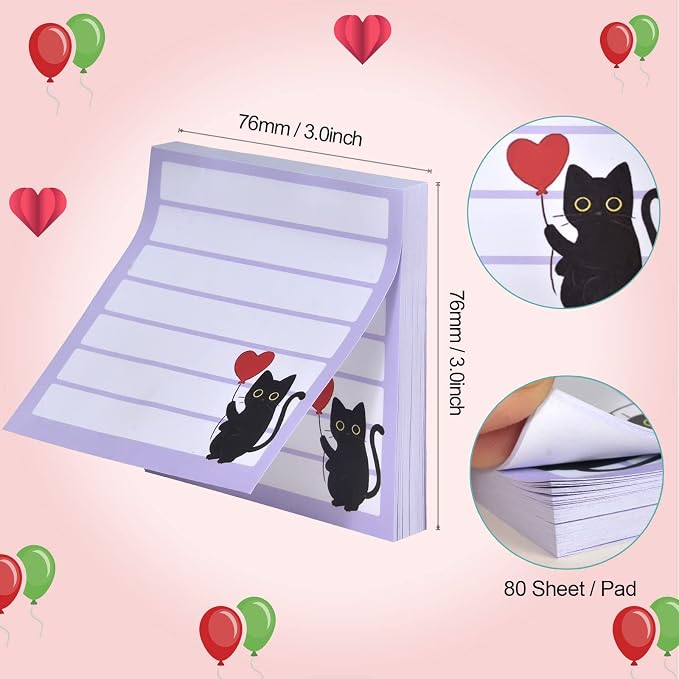 Sticky Notes 3x3 Cute Self-Stick Notes,6 Pack Funny Black Cat Notepad for Cat Lover Gift, Cute Cat Office Supplies, Easy Post Sticky Notes 480 Sheet Total