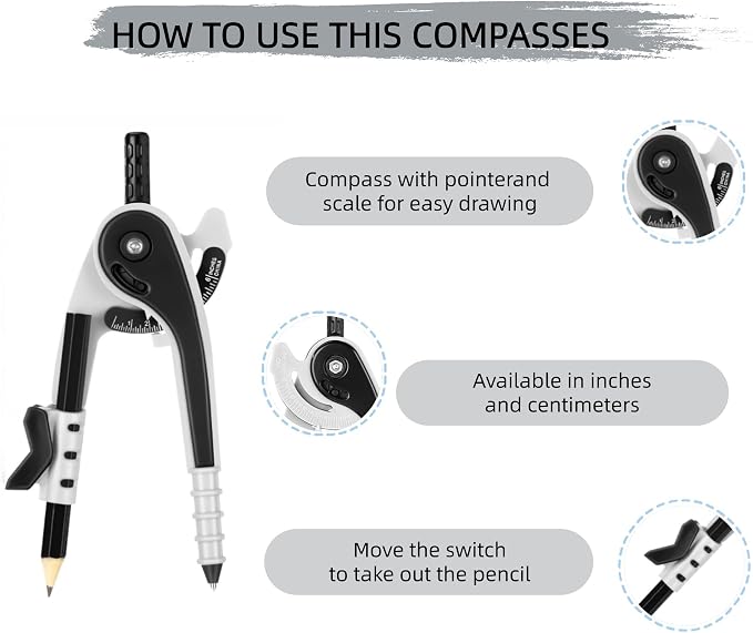 Vobou Compass and Protractor Set, 6 Inch Protractor with Swing Arm (Red) | Compasses for Math for Drafting, Sharpener, Eraser and 180 Degree 6 Inch Clear Protractor, Easy Grip, School Supplies