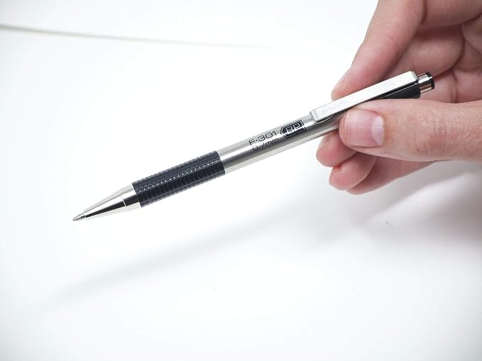 Zebra Pen F-301 Retractable Ballpoint Pen, Stainless Steel Barrel, Fine Point, 0.7mm, Black Ink (Pack of 6, 72 Count Total)