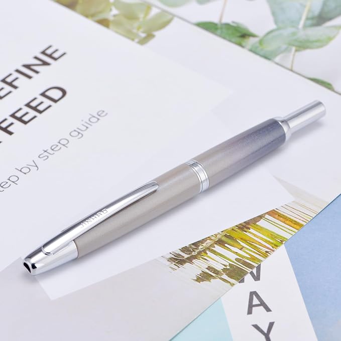 Jinhao 10 Press Fountain Pen with Box, Gradient Gray Retractable Medium Nib with Ink Converter Set (Silver Clip)