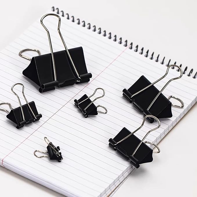 Binder Clips Assorted Sizes Paper Clamps, XLarge, Large, Medium, Small, Mini, 100Count Black Paper Clips Office File Supplies, Meet a Variety of use Scenarios