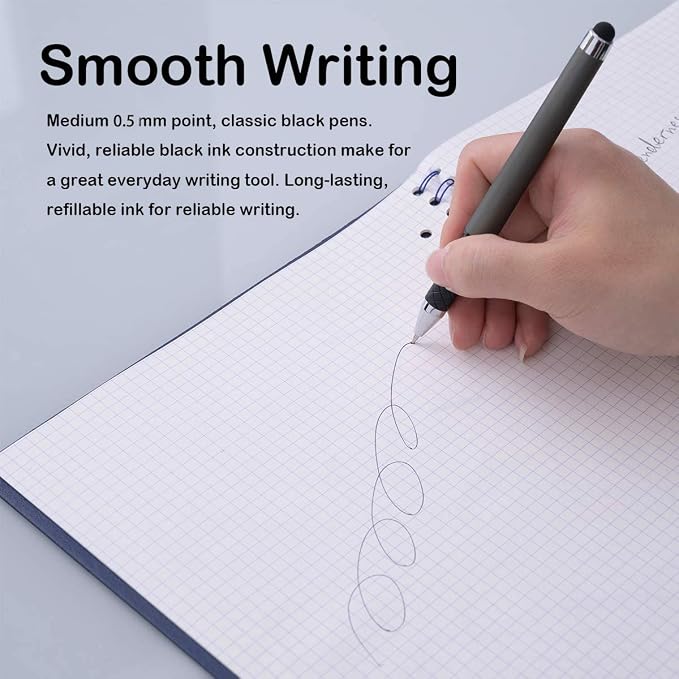 MiSiBao 0.5mm Black Ink Gel Ink Rollerball Pens 2 in 1 Medium Point Pens with Stylus Work Pen Smooth Writing for Office (Black Ink 18-pack 0.5mm Grey)