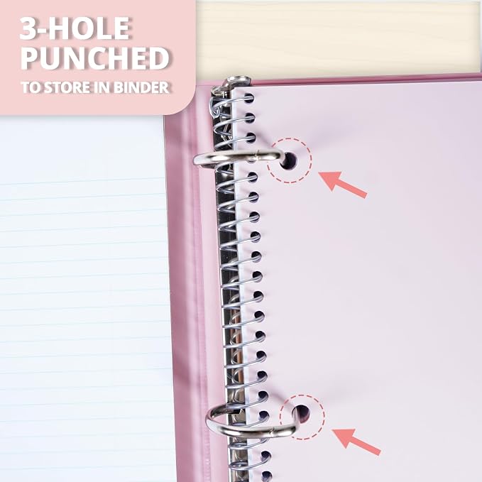 ONAVIA 1 Subject Spiral Notebook College Ruled 3 Pack, 200 Pages, Black | 100 Sheets, 9 x 11 in, Waterproof Plastic Cover, Durable, 3-Hole Punched, Divider, Double-Sided Pocket, Study