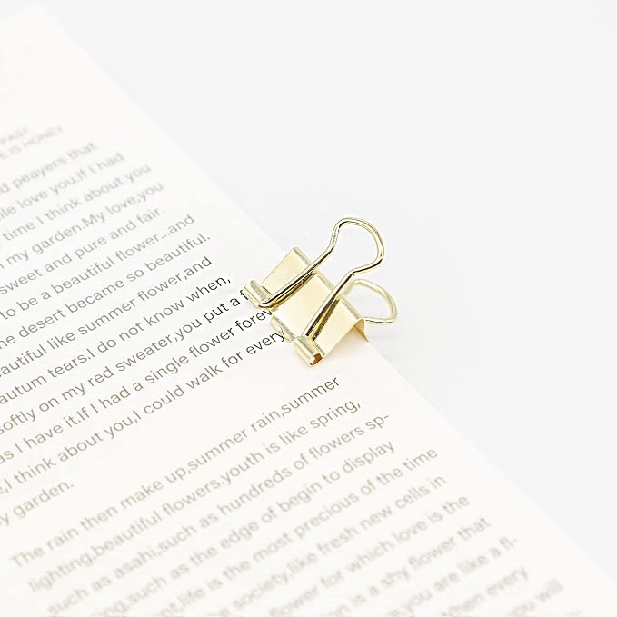 Gold Binder Clips, Mini Paper Clip, Small Paper Clamps 15mm (5/8 inch), 100 Pack Micro Size Office Clips for Home School and Business (Gold)