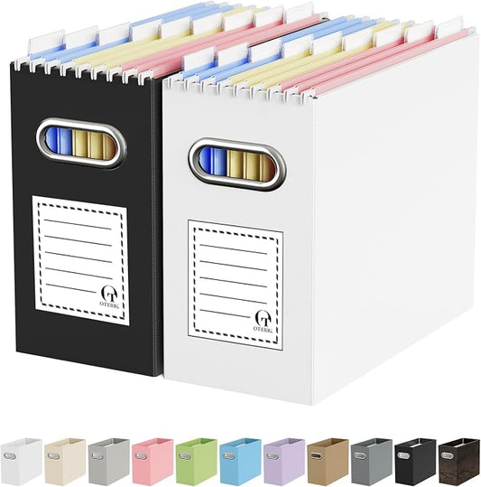 Oterri Cardboard File Organizer Box for Hanging File Folders Letter Size,File Box for Computer Desk,File Cabinet,Working Home,Office,Classroom (Black+White, Letter Size - 2 Packs)