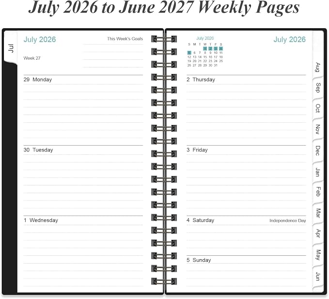 2026-2027 Pocket Planner/Calendar - 2026-2027 Planner from July 2026 - June 2027, Planner 26-27 with 12 Tabs, Twin-Wire Binding, Inner Pocket, 3.75" x 6.75, Black