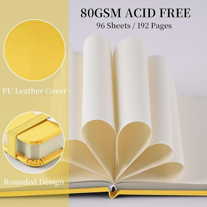 5x5" Pocket Sketch Book,80gsm Hardcover Art Sketchbook for Drawing Journal | PU Cover,Blank Paper,96Sheets/192Pages,Lay-Flat,Portable Travel Creation Paint Diary Memo Planner,Dry Media.Yellow