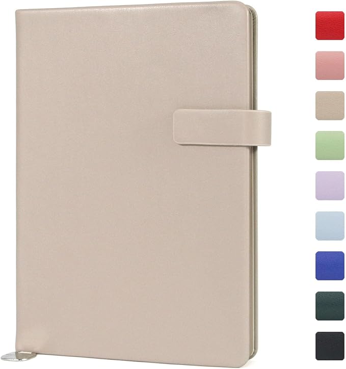 A5 Hard Cover Lined Notebook, Pen Holder & Gold Edges, 180° Lay Flat Journal, Large 5.7 x 8.4 in, Bookmark & Gift Box, Business Notebook for Work, Study, Travel(Light Coffee)